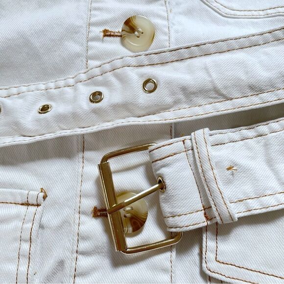 Bagatelle Collection Off-white Utility Jacket Button Belted Cotton, Women Small - Picture 10 of 11